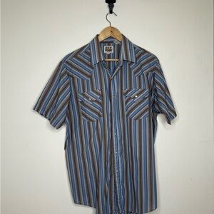 VINTAGE Ely Cattleman Blue and Brown Striped Shirt